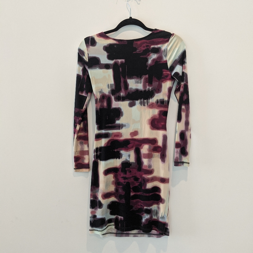 Vera Wang bodycon abstract midi long sleeve drrss - Picture 6 of 6